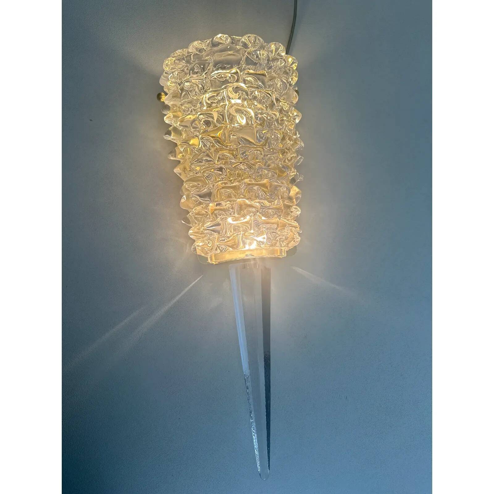 Handcrafted Clear Rostrato Murano Glass Wall Sconces — Barovier Inspired