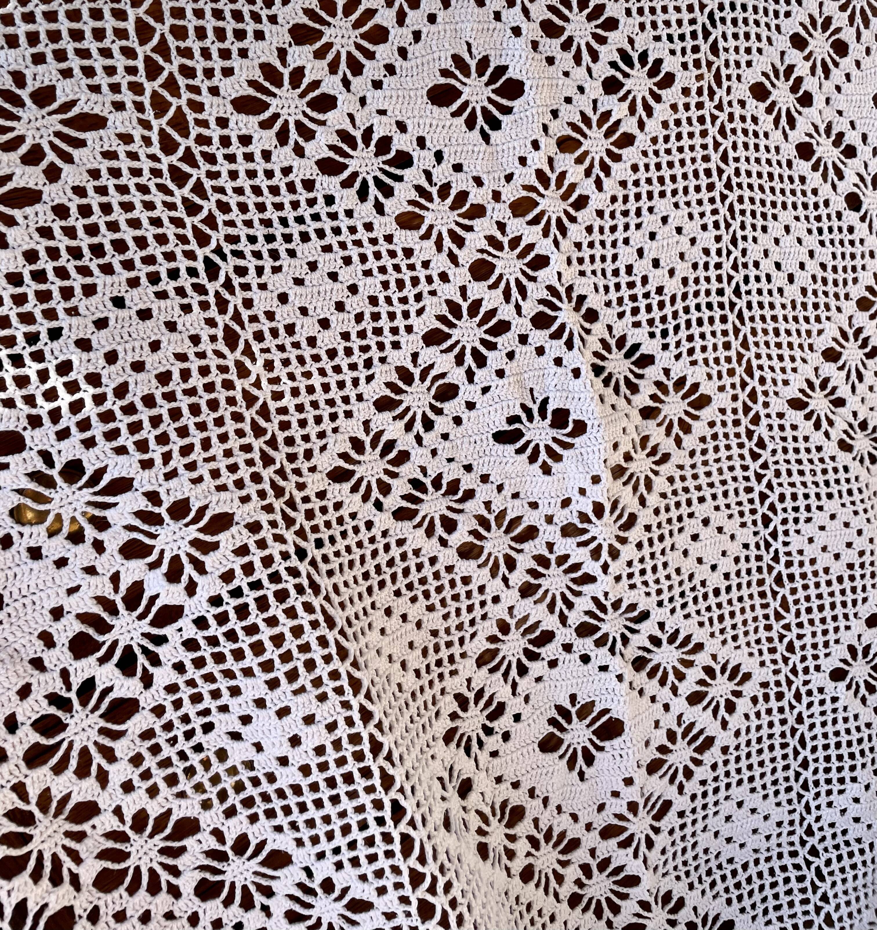 Old handmade crochet bed cover