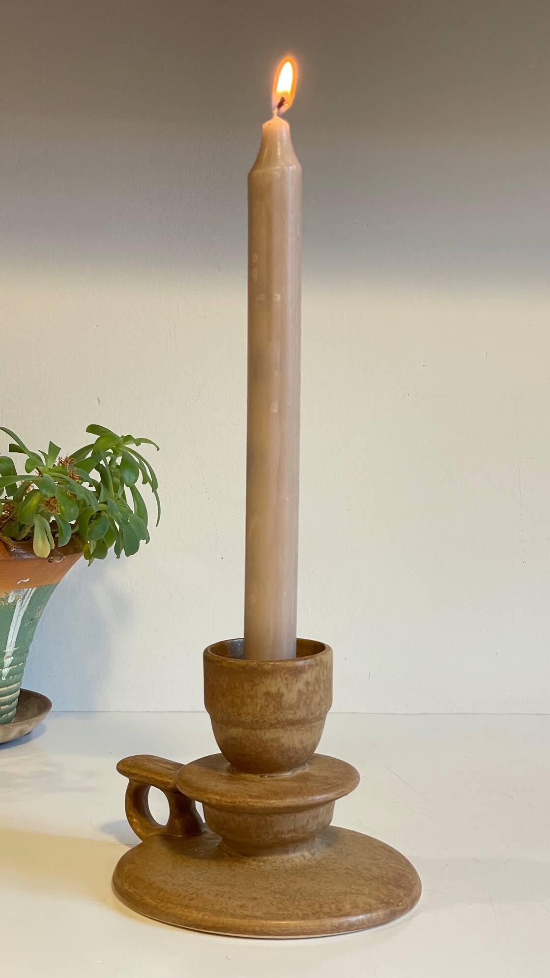 Geometric Hand CANDLE HOLDER Stoneware VINTAGE France