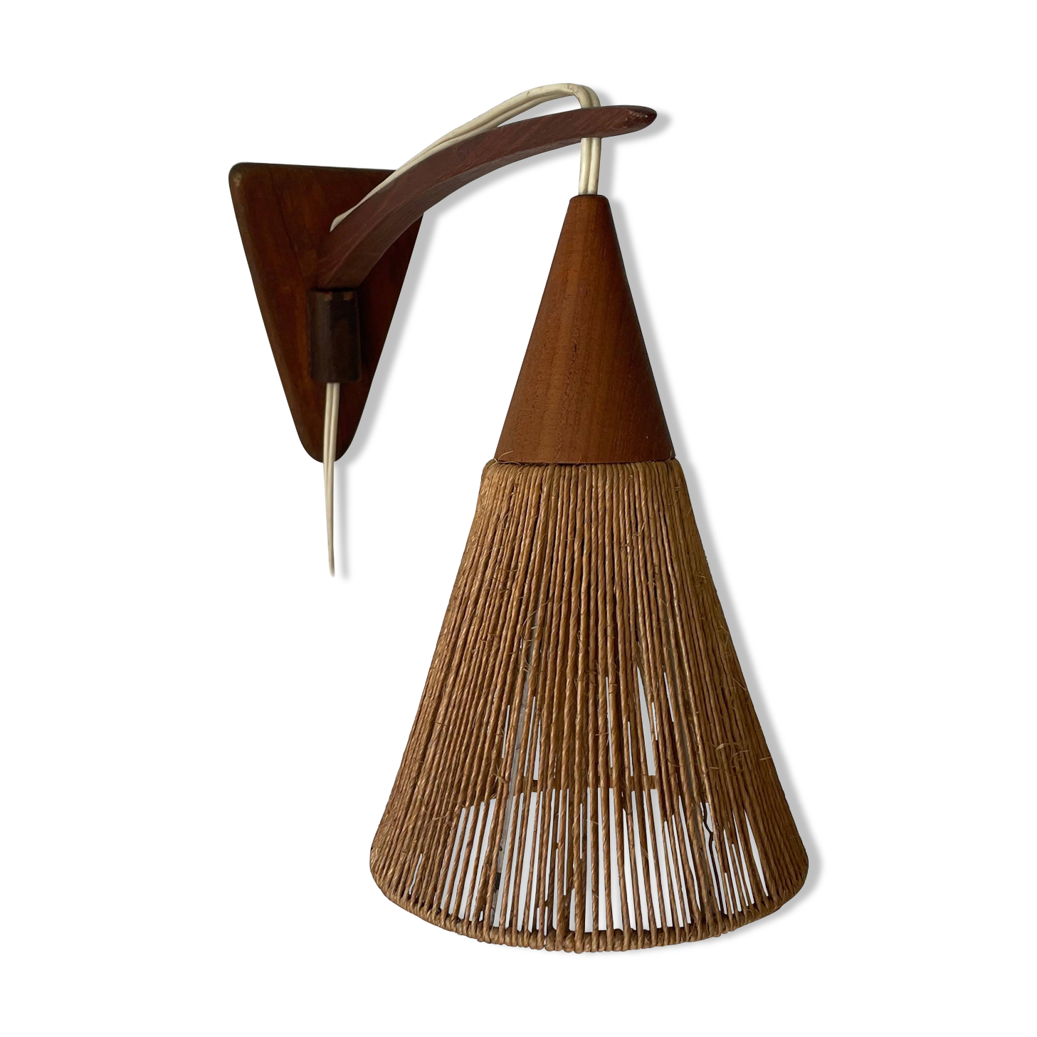 Teak wall lamp with natural ropes by Ib Fabiansen for Fog & Mørup, 1960s, Denmark.