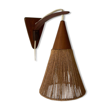 Applique en teck et cordes naturelles par Ib Fabiansen pour Fog & Mørup, années 1960, Danemark
