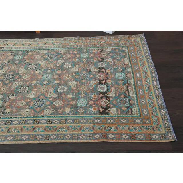 Vintage Turkish Oushak Handmade Wool Cotton Brown Runner Rug 118x301