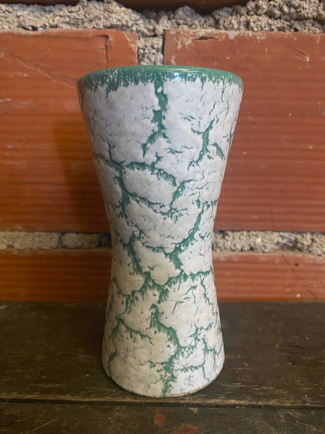 Antique Diabolo Vase VALLAURIS Cracked White & Green Ceramic Vintage