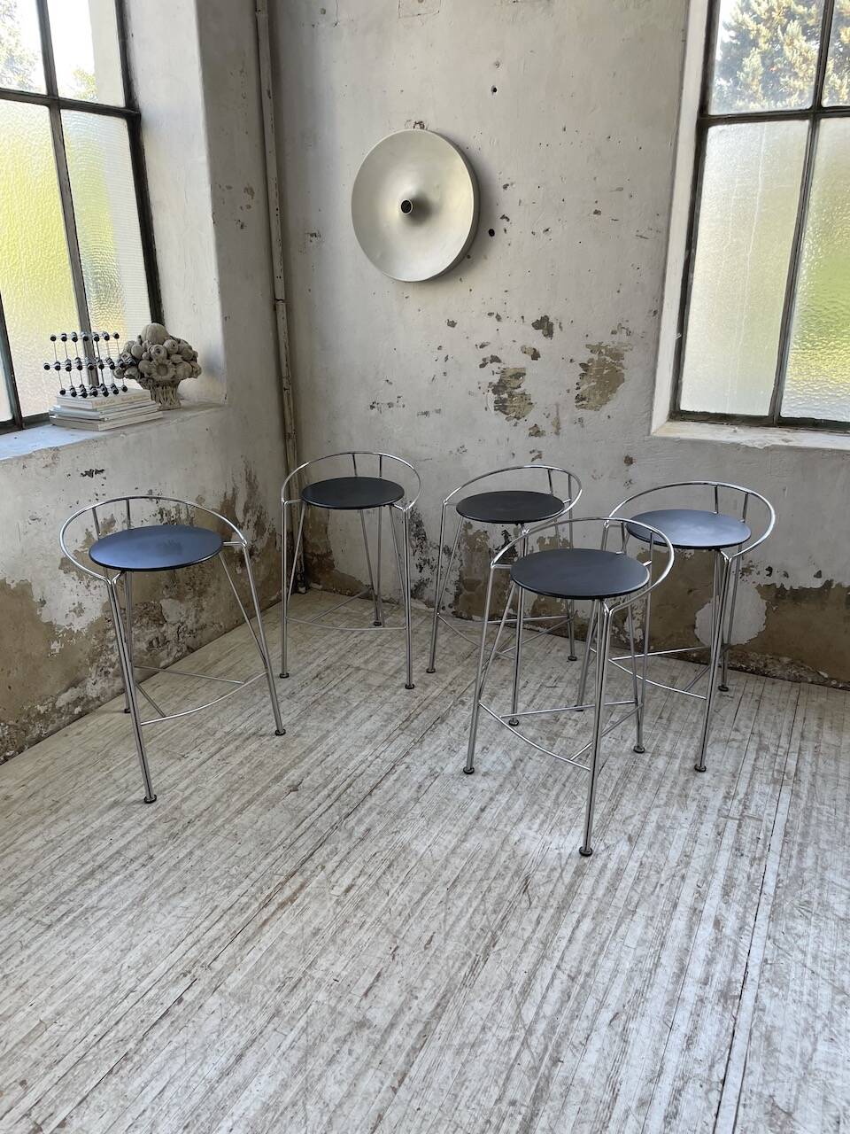 Set of 5 high stools "silver moon" Pascal Mourgue
