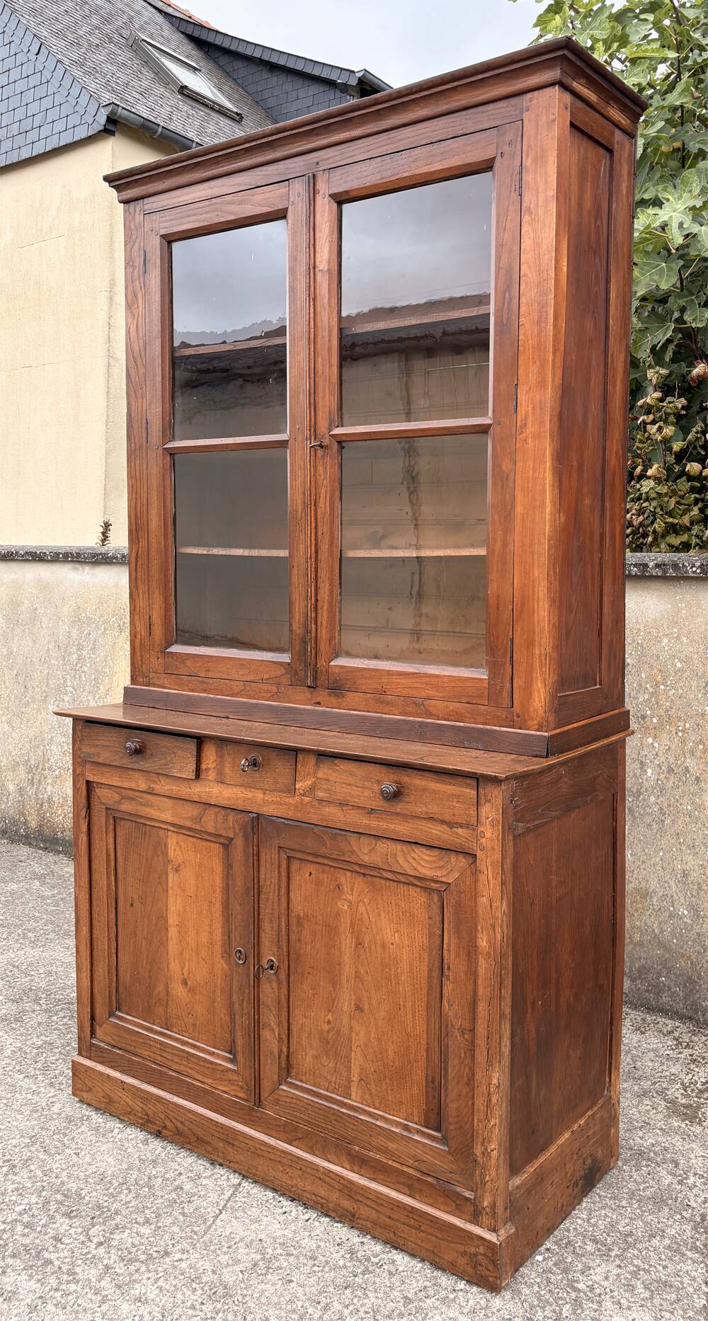 Two-body oak sideboard, circa 1890 — antique glasses and assembly
