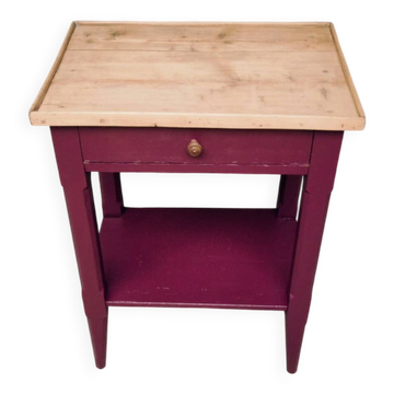 Table de chevet bois et aubergine