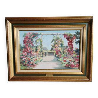 Flowered terrace painting by Montagneux Henri