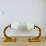 Pair of art deco lamps in curved wood and wool