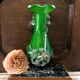 Vase Murano vert foncé fait main avec détails floraux en verre transparent