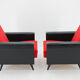 1970's pair of leatherette and red fabric armchairs, Czechoslovakia