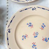 6 vintage K&G Luneville "Flore" porcelain dinner plates, 1950s, small blue flowers