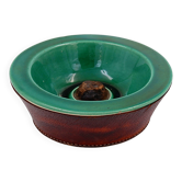 Vintage ceramic and leather ashtray from the 1950s