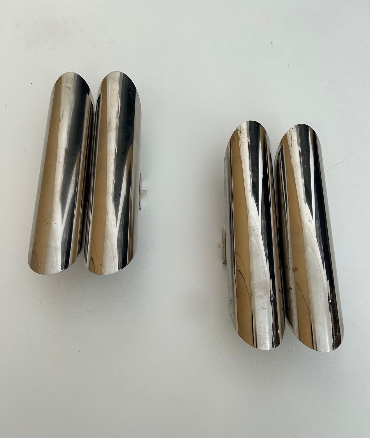 Pair of vintage double wall lamps, chromed metal, Germany 1960