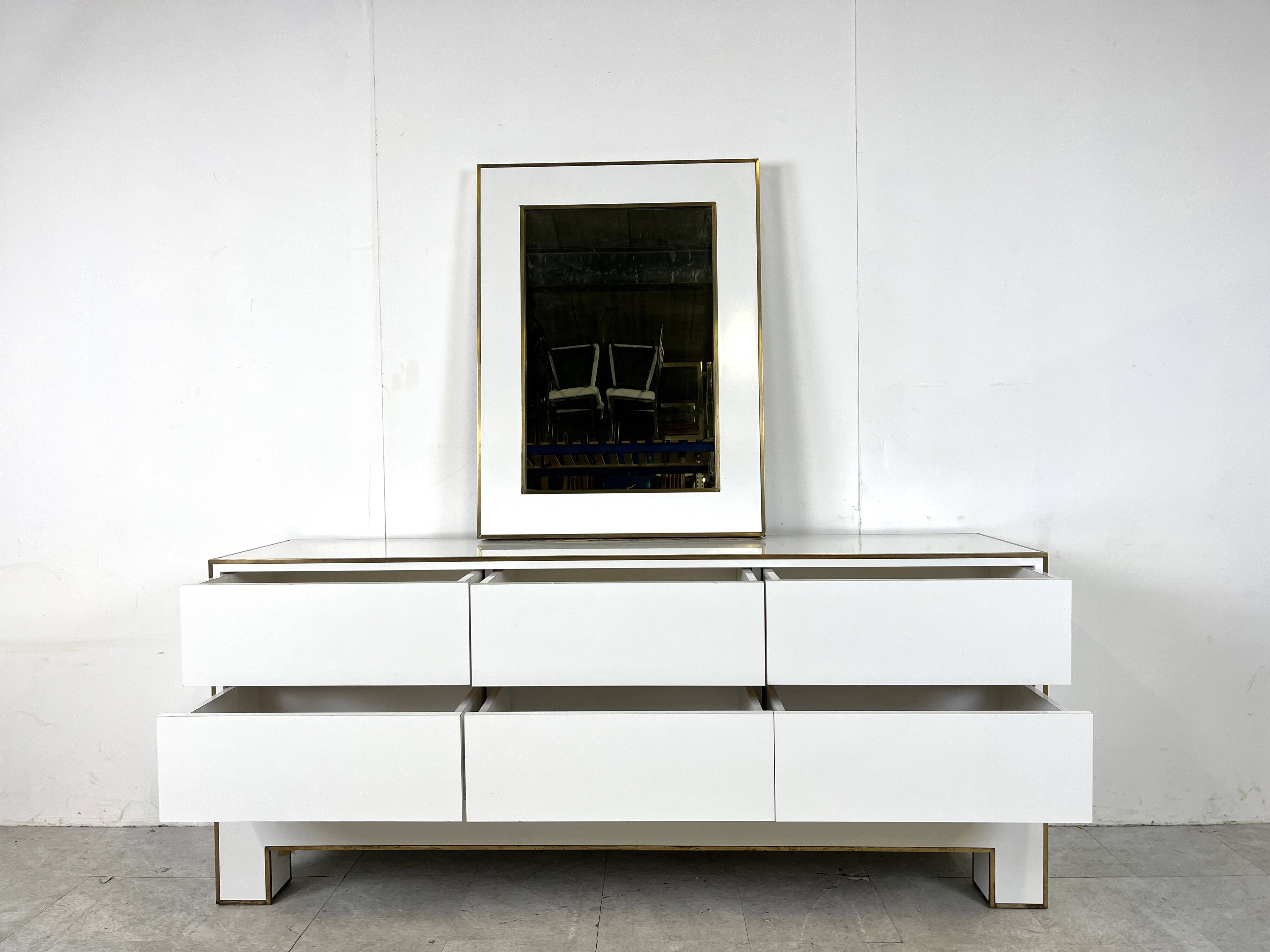 White lacquered credenza by Alain Delon with mirror, 1970s