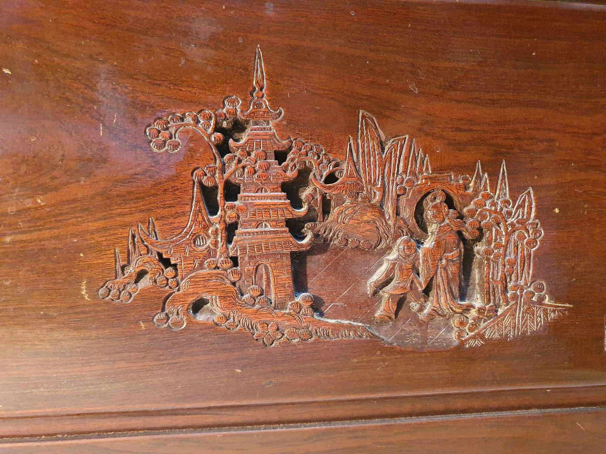 Chinese wedding chest in carved wood