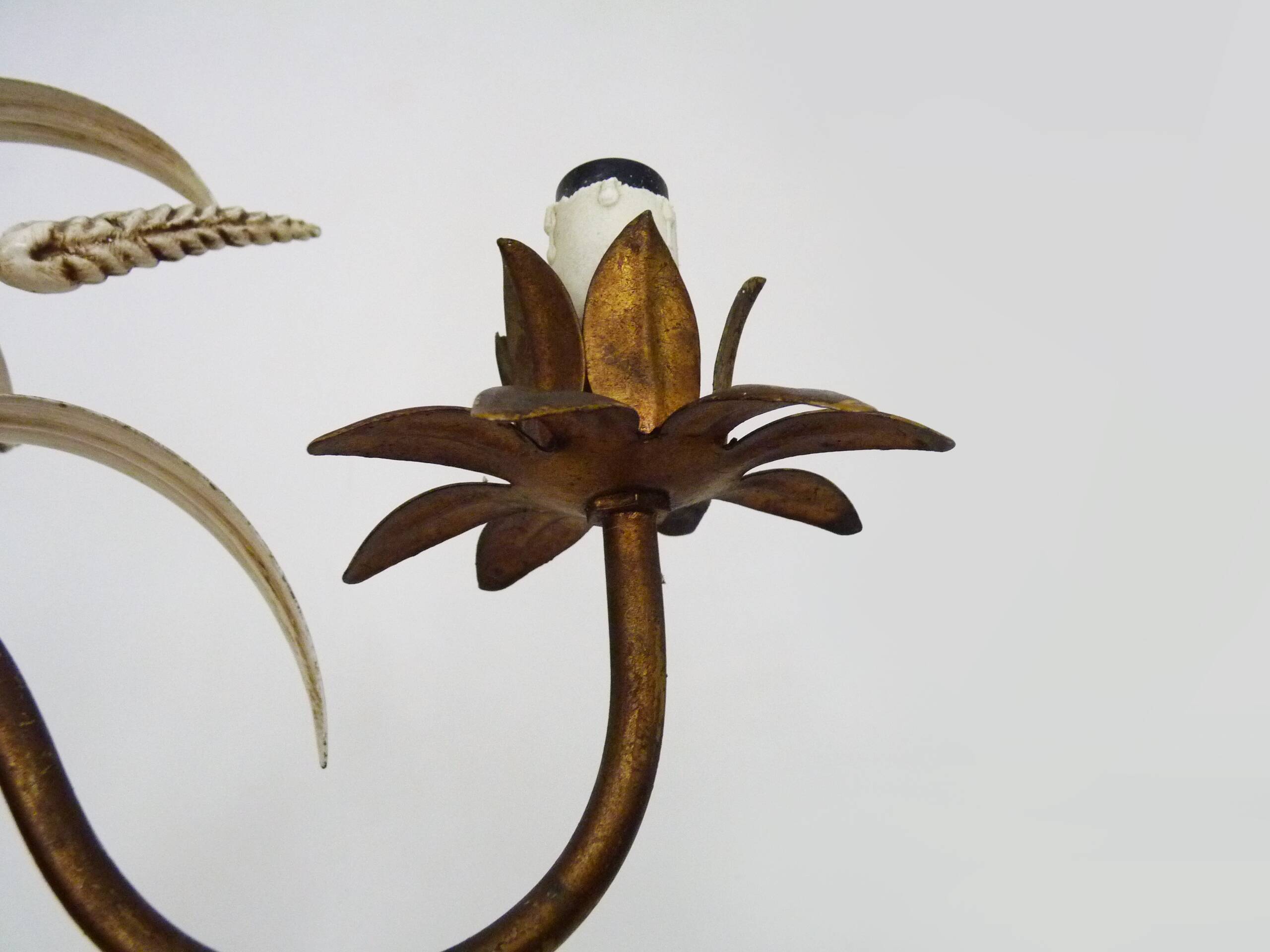 Vintage Maison Masca wheat ear chandelier in aged metal from the 70s