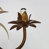 Vintage Maison Masca wheat ear chandelier in aged metal from the 70s