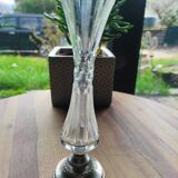 Soliflore en verre taillé et étain italien sculpté PELTRO vintage