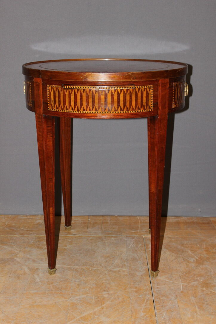 Louis xvi style hot water bottle table in marquetry around 1900