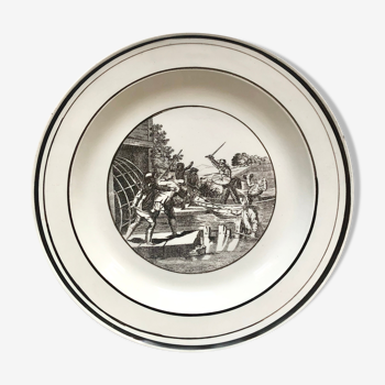 Choisy-le-Roi - old plate in earthenware with men in 17th-century costumes