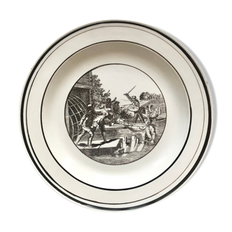 Choisy-le-Roi - old plate in earthenware with men in 17th-century costumes