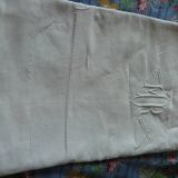 Old hand-embroidered linen sheet 2.42 x 3.17 m MR monogram Early 20th art deco