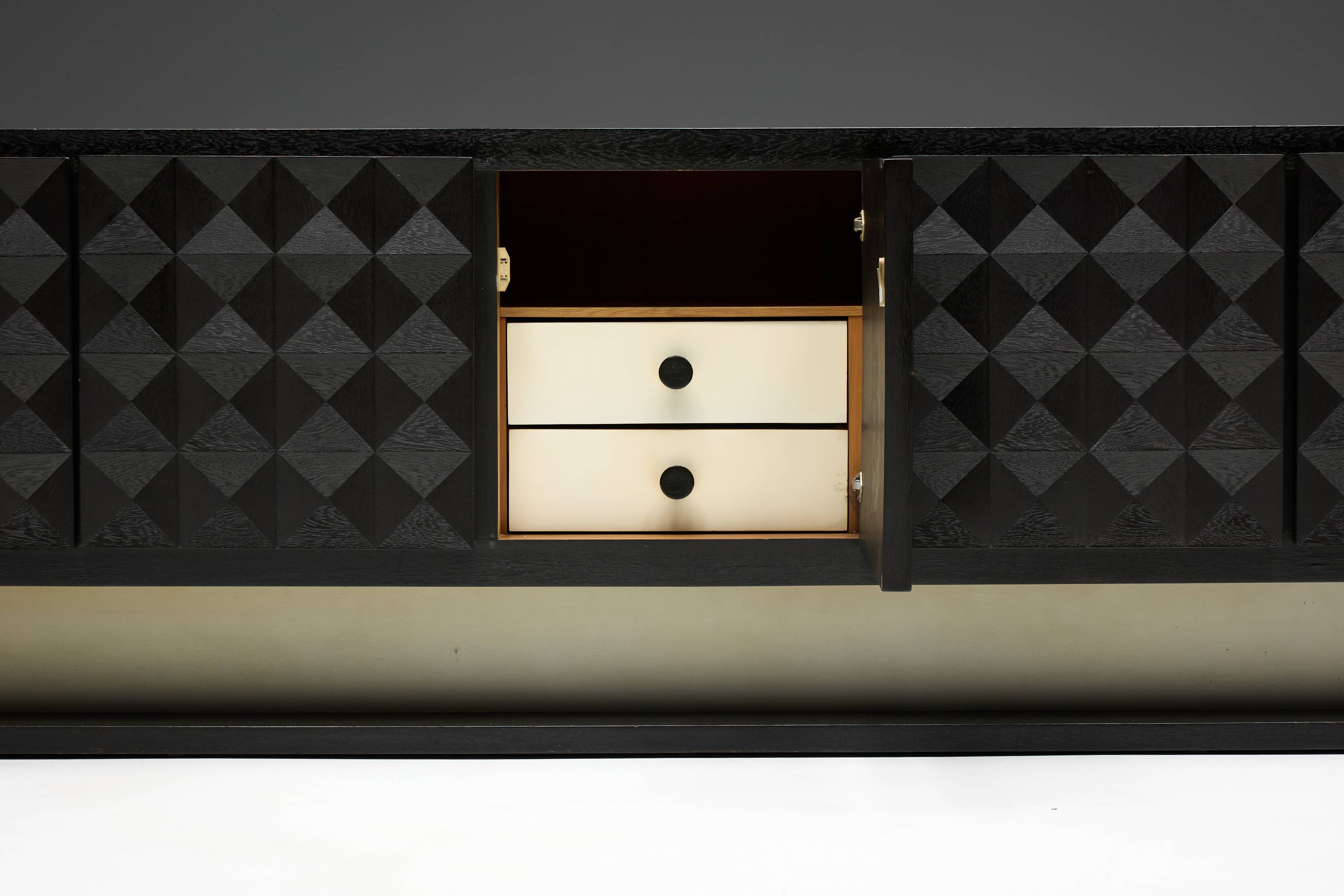 Brutalist Sideboard by De Coene in Stained Oak, Belgium, 1970s