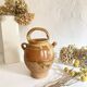 Old ochre and yellow glazed ceramic jug / goat