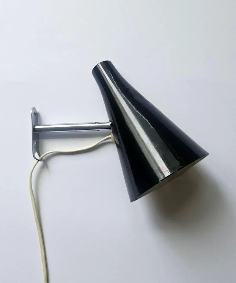 Rare Black Midcentury Adjustable Wall Lamp in style of Stilnovo, Lidokov, 1960s