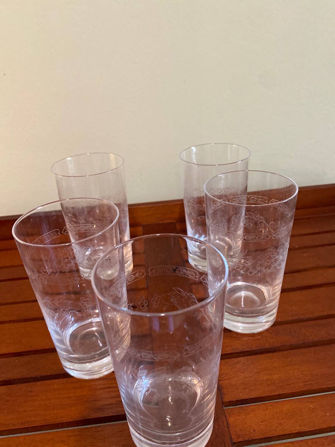 5 large engraved glasses