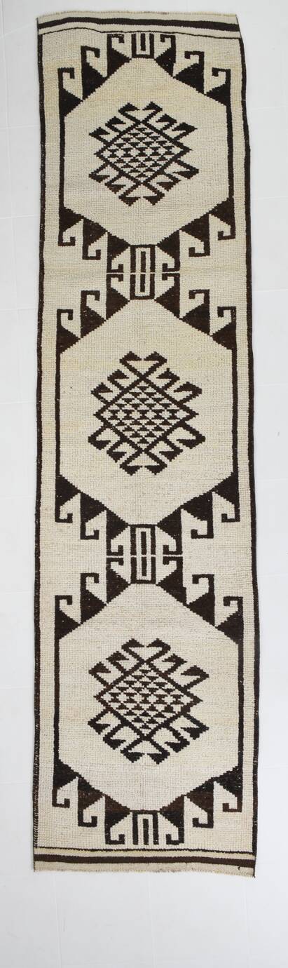 3x12 Rug For Hallway Brown Beige Turkish Runner Rug, 92x364Cm SK 18273