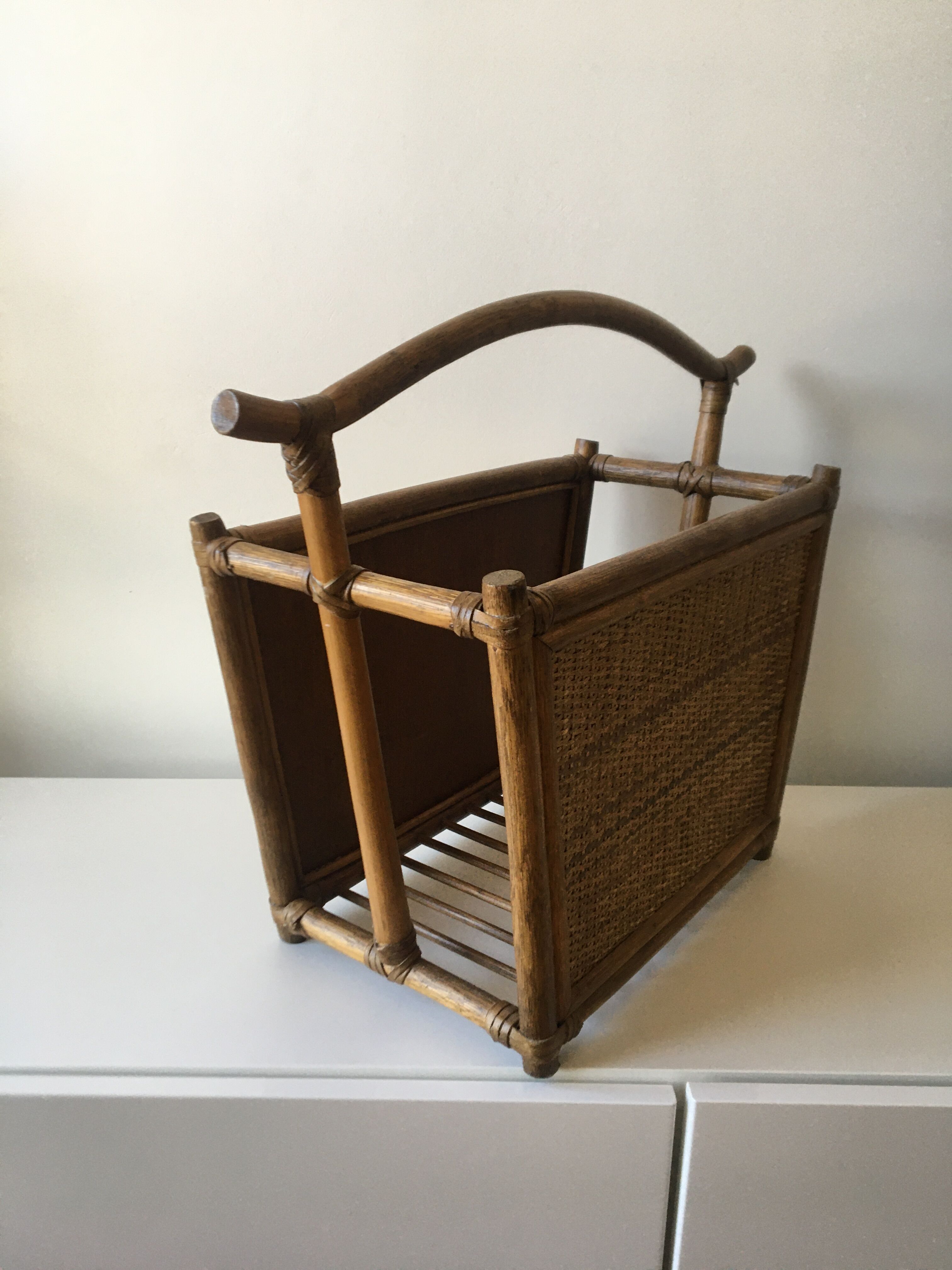 1960s rattan magazine rack