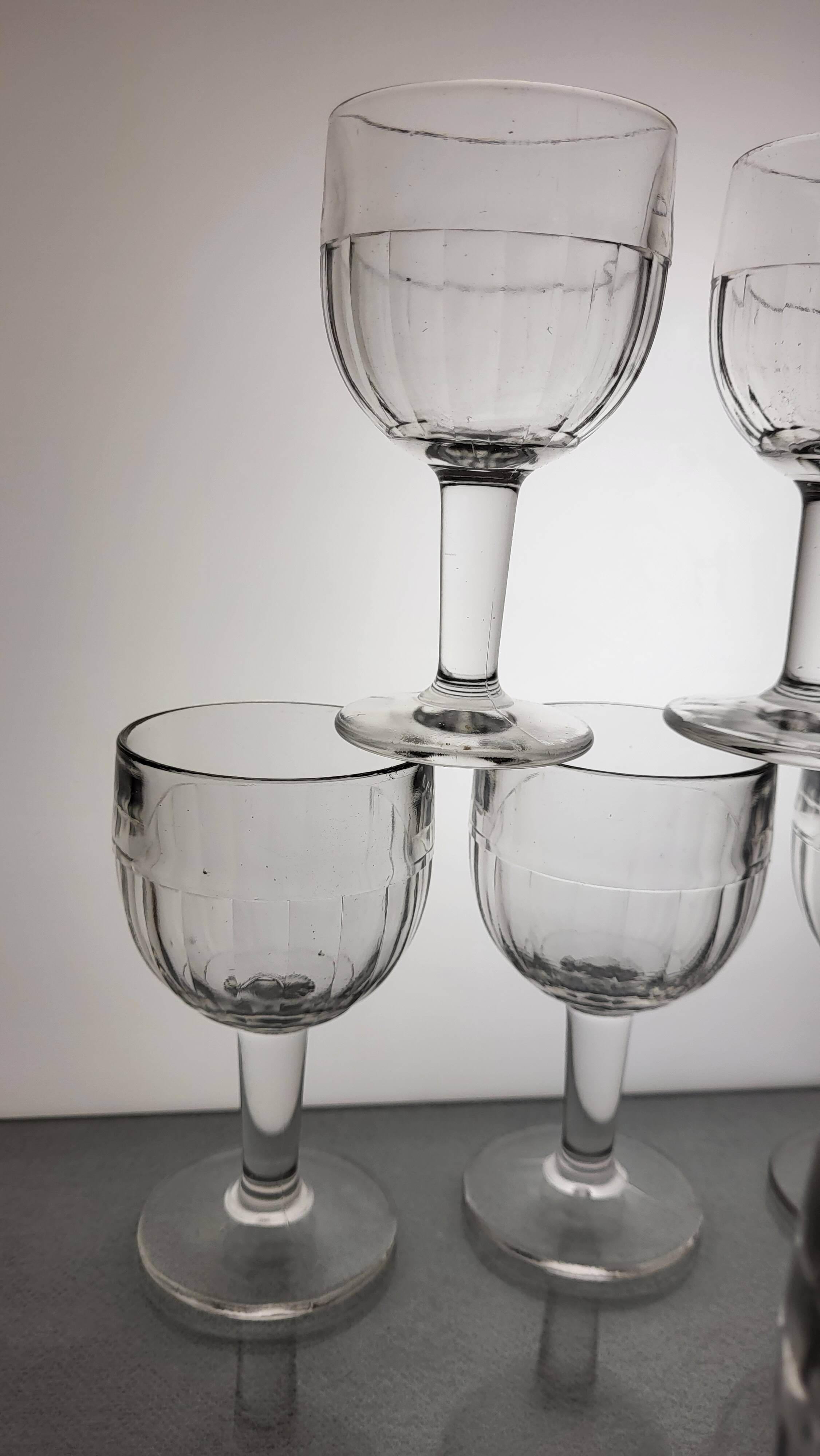 6 molded glass wine glasses