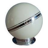 Bedside lamp living room art deco glass ecru chrome border globe