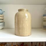 Beige glazed stoneware mustard pot n°1