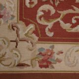 Small Handwoven Red Beige Needlepoint Rug- 61x91cm