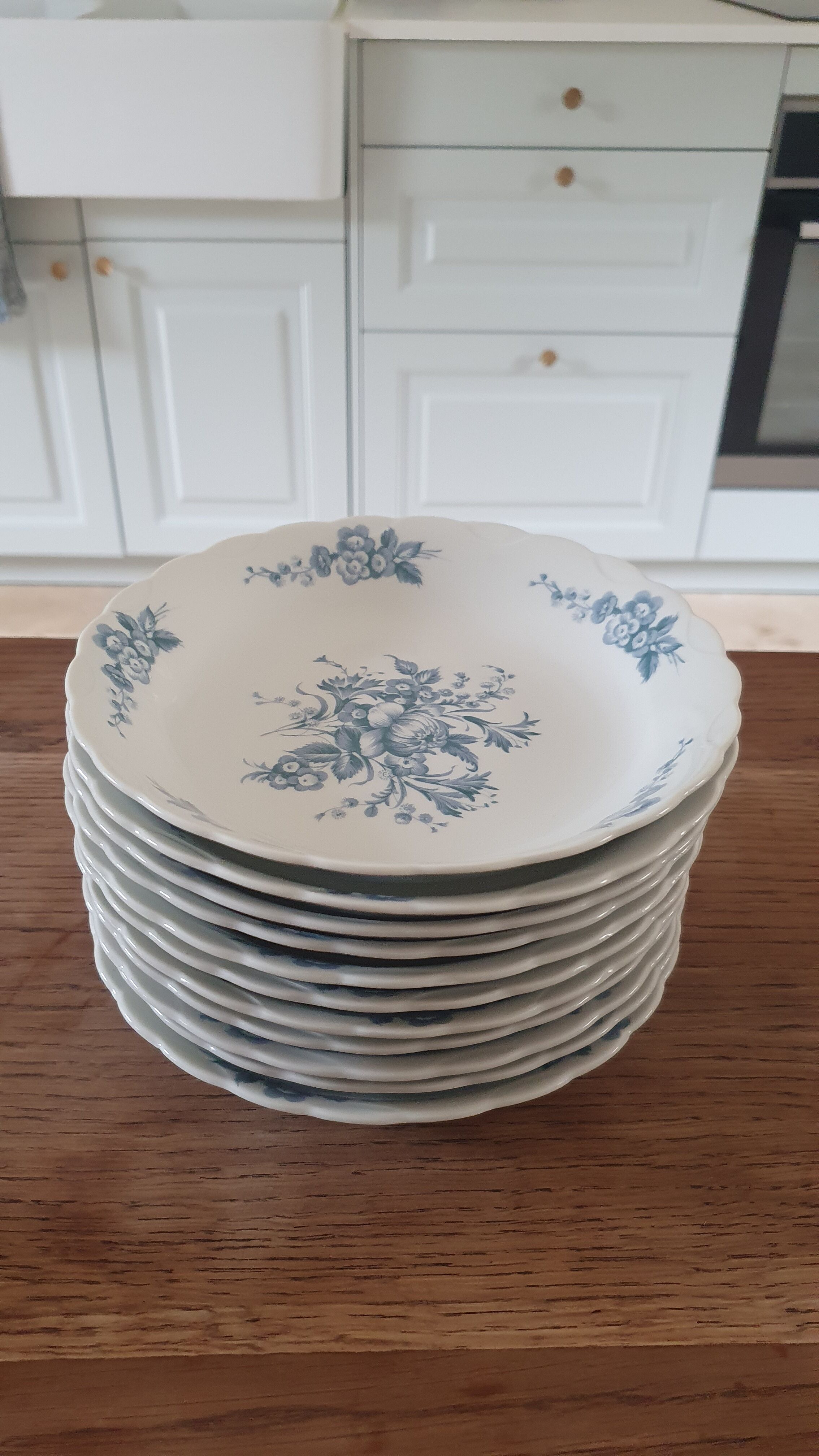 Set of 11 hollow plates blue porcelain Patrick Viant Bénard