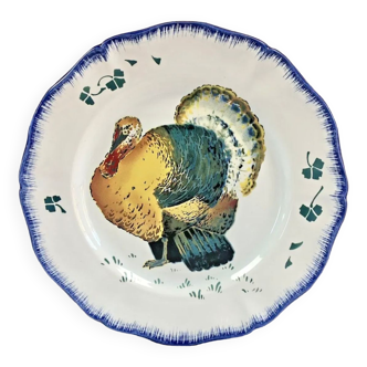 Turkey plate earthenware Lunéville series roosters