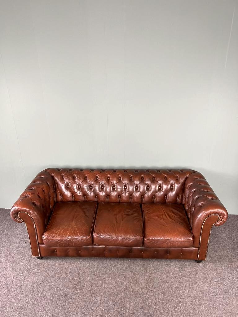 Chesterfield 3-seater calf leather sofa