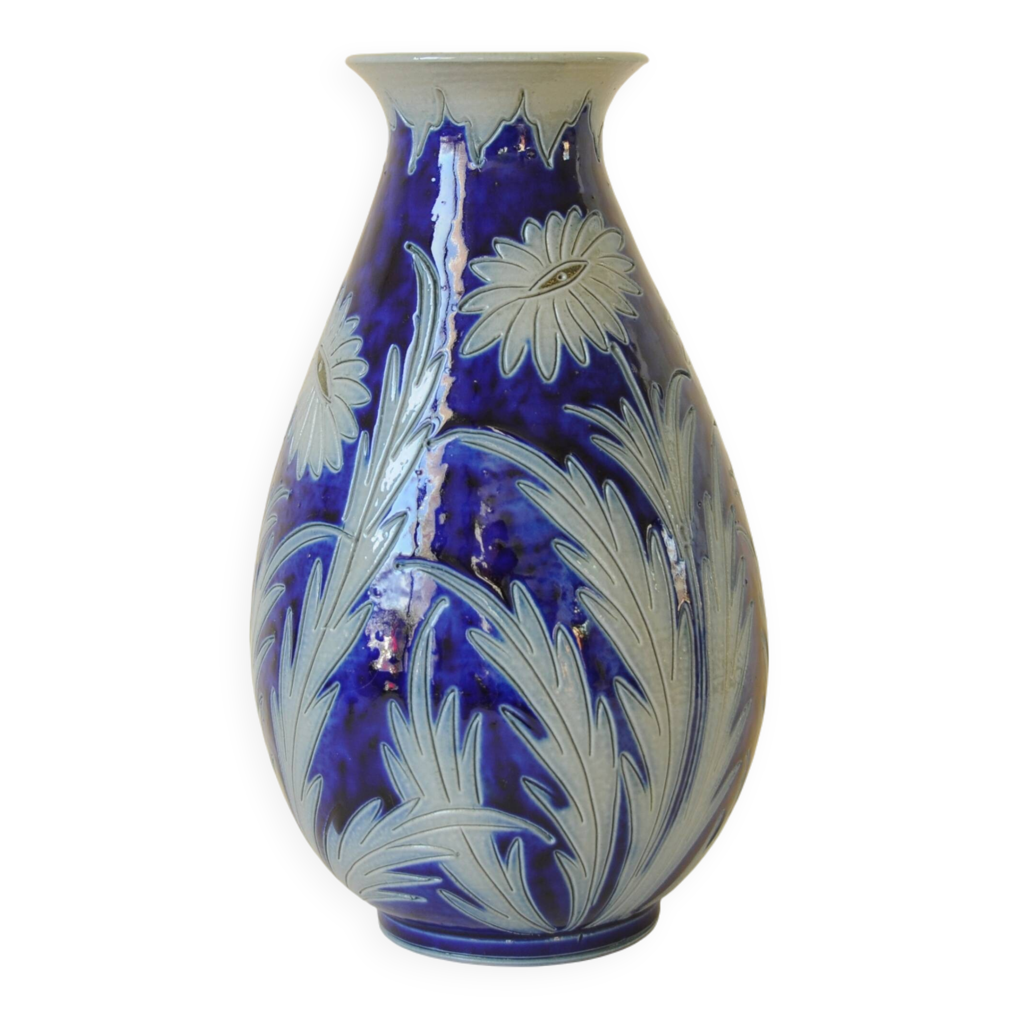 Vase en grès d'Alsace Betschdorf - Potterie Schmitter - Gris et Bleu Cobalt