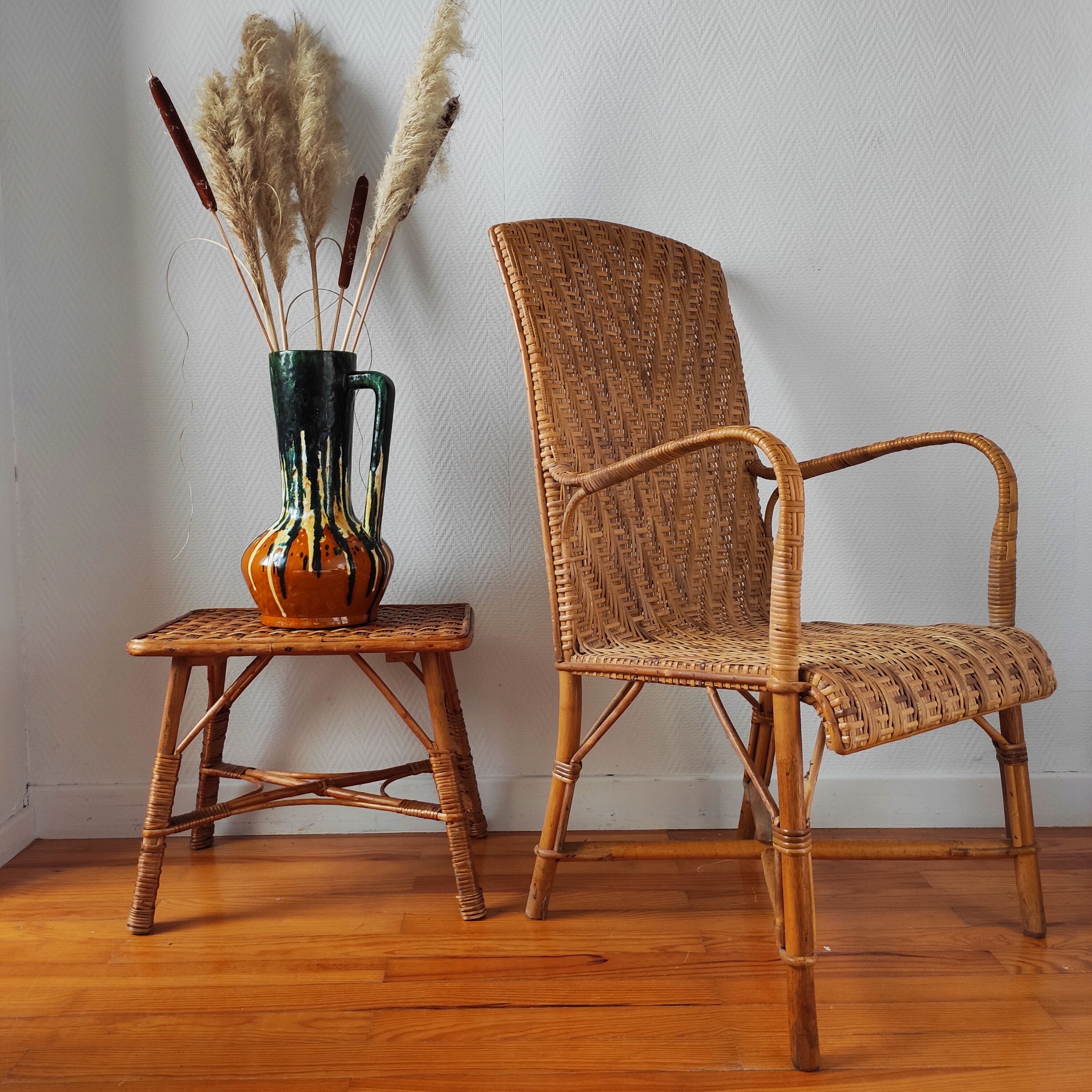 Pair of vintage rattan armchairs
