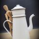White enamelled teapot coffee maker