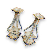 Pair of bougeoirs in rouen earthenware