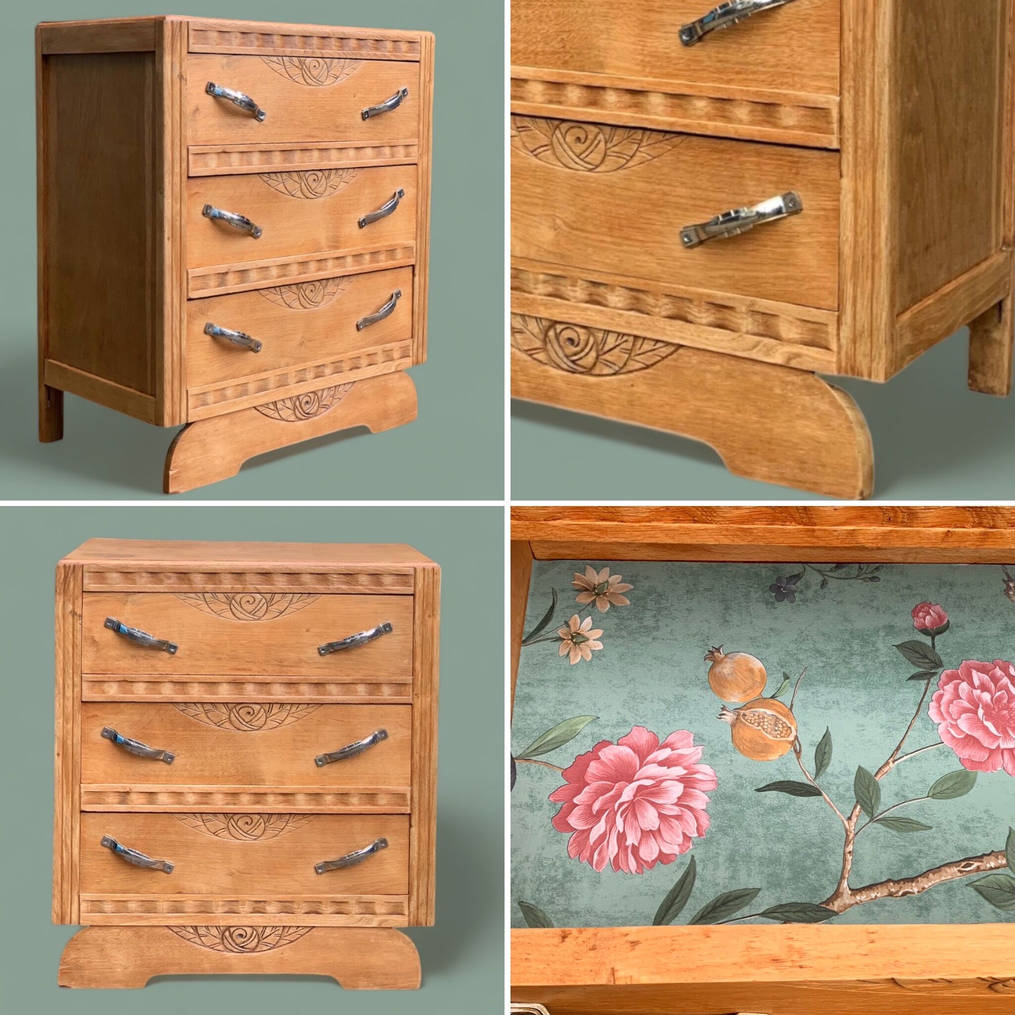 1930s Art Deco chest of drawers in raw wood