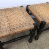 Pair of vintage end stools in turned wood and ropes, United Kingdom