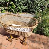 Vintage rattan Alsatian doll cradle bassinet