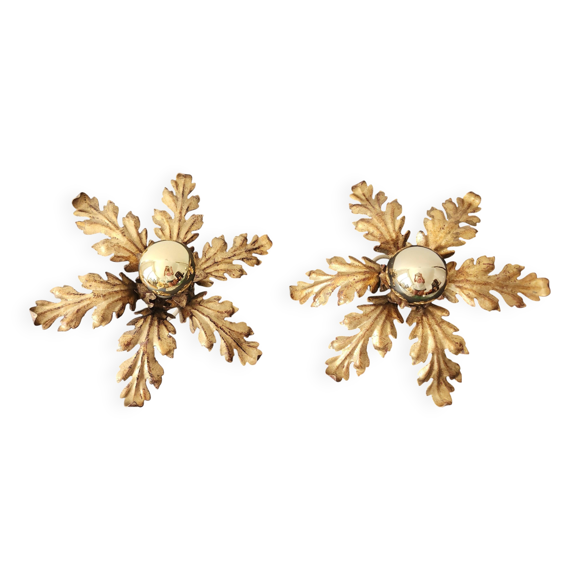 2er Set vergoldet Blattgold Barock Wandlampe Florentiner Hans Kögl Italien