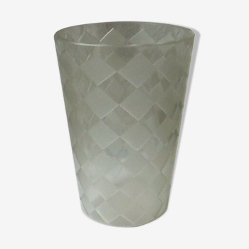 Vase en cristal a damier losange en verre depoli art deco