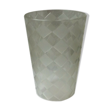 Vase en cristal a damier losange en verre depoli art deco