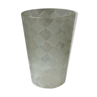 Vase en cristal a damier losange en verre depoli art deco